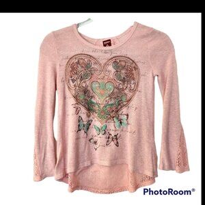 Girl's Arizona Jean Co. Pink Heart and Butterfly Long Sleeve Sweater Med 10/12